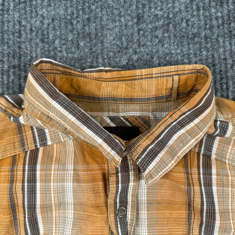 Prana Pearl Snap Button Down Shirt Mens Medium Long Sleeve Plaid Orange Medium - Picture 3 of 9